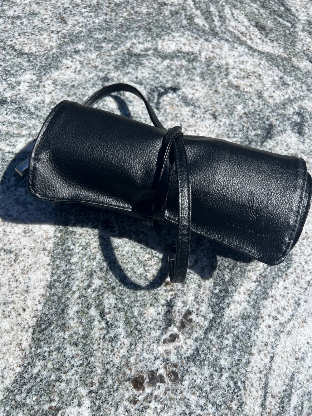 Black Leather Roll makeup brush Case - Compact Travel Pouch